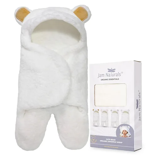 Jam Naturals - Linda manta en forma de osito orgánico para envolver al recién nacido, manta suave para bebé de género neutro, regalo para registro