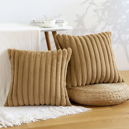 Miniatura 16 de Soleebee Juego de 2 fundas de cojín, terciopelo suave, acogedoras, pelo sintético de conejo, sofá, cama, silla, decorativa para el hogar, 22 x 22