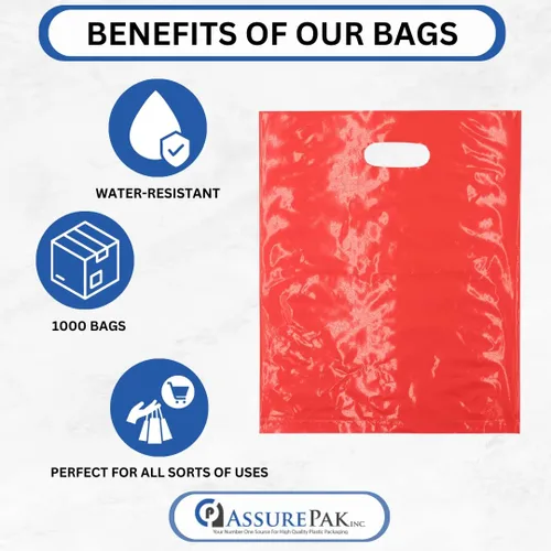 Miniatura 7 de ASSUREPAK Bolsas de mercancías troqueladas de LDPE - 500 bolsas - 12"x15" - 1.5 mil - Rojo - 1215DCRED