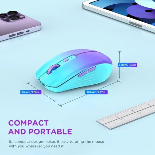 Miniatura 5 de RAPIQUE Ratón inalámbrico Bluetooth, recargable silencioso multidispositivo para computadora (modo tri: BT1/2+2.4Ghz) con receptor USB, ratón