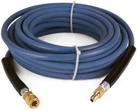 Manguera de lavado a presión de 6000 PSI 3/8 pulgadas x 50 pies, azul, doble trenza de alambre, cubierta resistente resistente, con acopladores de