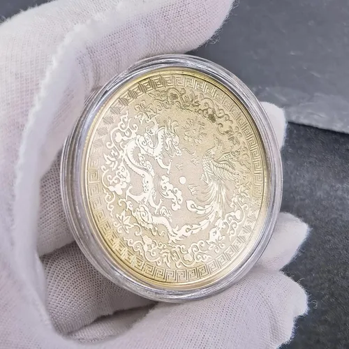 Miniatura 2 de Colorido dragón chino y fénix moneda de la suerte - Rascador de boletos de lotería - Atrae buena fortuna - Moneda de desafío de buena suerte