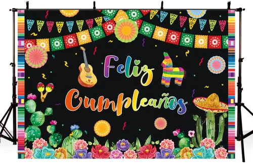 AIBIIN Telón de fondo de Feliz Cumpleaños de 8 x 6 pies, fiesta mexicana, feliz cumpleaños, Cinco de Mayo, Taco, fotografía, fondo, festival,