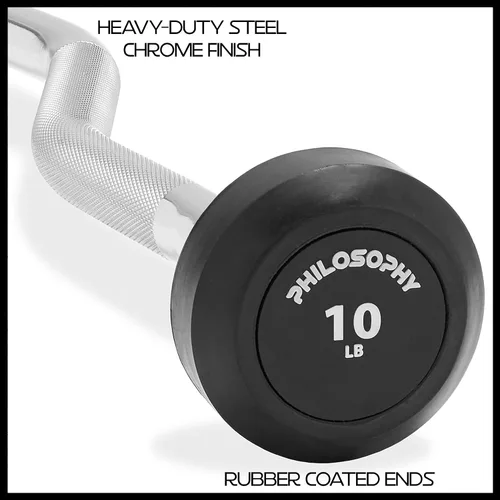Miniatura 5 de Philosophy Gym Barra de Mancuerna de Goma Fija, Barra EZ Curl con Peso Precargado para Entrenamiento de Fuerza y Levantamiento de Pesas
