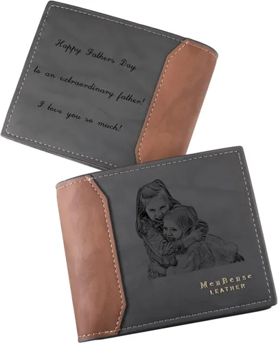 Miniatura 23 de INBLUE Billetera plegable grabada personalizada, cartera de cuero personalizada con foto y texto grabado, regalos para hombres, marido, papá, hijo