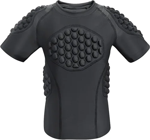 Topeter Camiseta acolchada de fútbol para jóvenes, camisetas de compresión para niños, con almohadillas de costilla/pecho/hombro/espalda