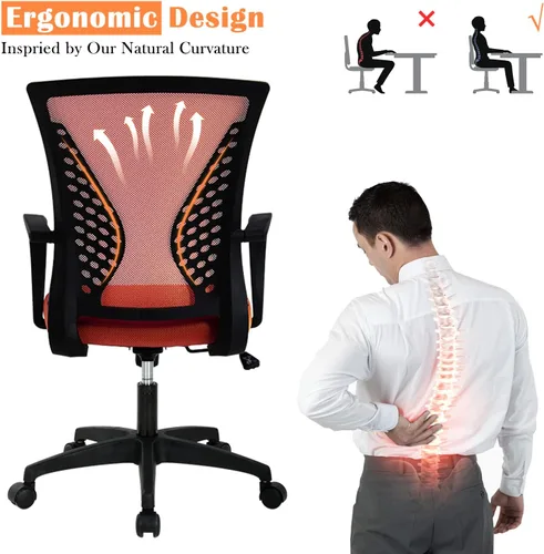 Miniatura 11 de Silla de oficina en casa, silla de escritorio ergonómica, respaldo medio, silla de computadora de PC con soporte lumbar y reposabrazos, silla