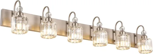 Miniatura 35 de Ralbay Modernas luces LED de cristal para tocador de baño, 3 luces de acero inoxidable, luces de tocador de cristal sobre el espejo, accesorios