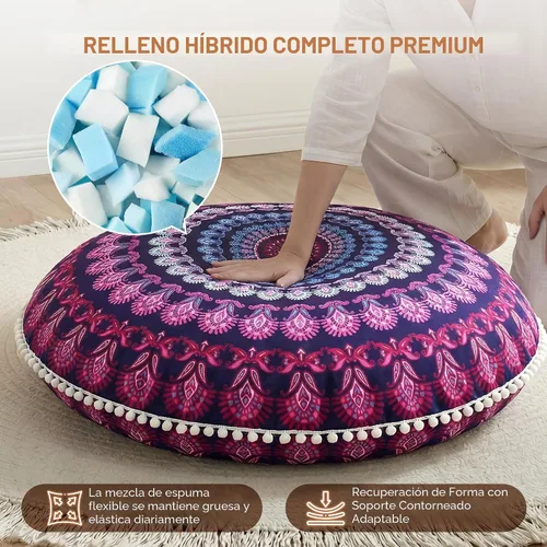 Miniatura 7 de Codi - Juego de 2 cojines de suelo para meditación, grandes y redondos para adultos, diseño bohemio de mandala para exteriores, chimenea, yoga, sala