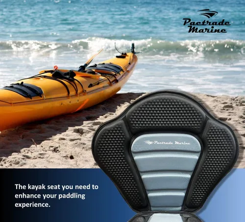 Miniatura 7 de Pactrade Marine Correas ajustables, color negro y gris, extra acolchado, asiento de kayak de lujo, bolsa de almacenamiento desmontable, respaldo