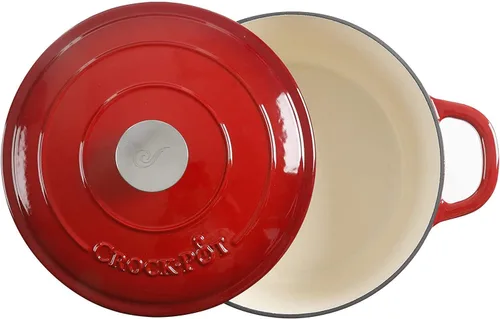 Miniatura 3 de Crock Pot olla para horno holandés de hierro fundido artesanal de 7 cuartos de galón, Rojo Rojo escarlata