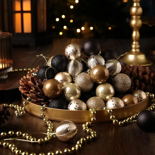 Miniatura 2 de DecorbyHannah Mini Adornos de Navidad Negro y Dorado, 49 unidades de 1.18 pulgadas, Adornos Pequeños para Decoraciones de Árbol de Navidad, Juego a