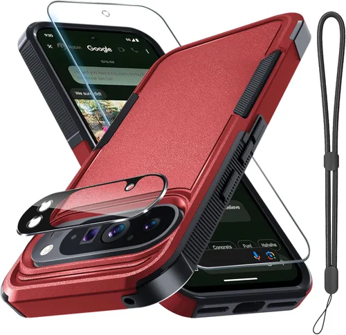 Miniatura 48 de Funda para Google Pixel 10 Pro XL con correa para la muñeca + protector de pantalla de vidrio templado + cubierta para lente de cámara, cuerpo Verde