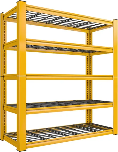 REIBII Estantería de garaje con carga de 3000 libras, estantes de almacenamiento de 5 niveles, estantería de metal resistente ajustable para Amarillo