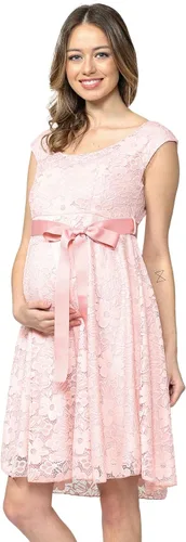 Miniatura 3 de HELLO MIZ Vestido de cóctel con cintura de cinta de encaje floral de maternidad