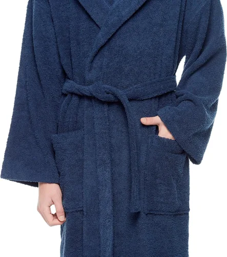 Miniatura 9 de Arus - Bata de baño clásica de algodón turco con capucha para hombre con opción de longitud larga