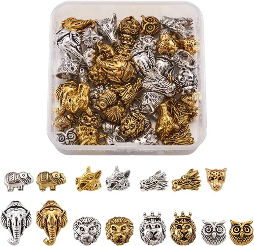 Miniatura 13 de FASHEWELRY Cuentas espaciadoras de forma animal de metal tibetano Elefante de plata antigua