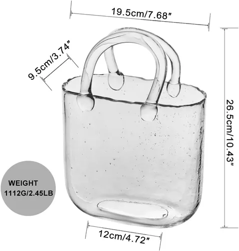 Miniatura 3 de 1 pieza de jarrón de bolsa de vidrio transparente para flores - Jarrón de bolso de vidrio hecho a mano, ideal para centros de mesa - Elegante