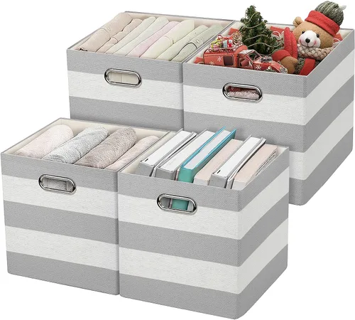 Miniatura 16 de Posprica - Cestas organizadoras de almacenamiento, 11×11 cubos plegables de almacenamiento de tela con cajones para guarderías, oficinas, armarios