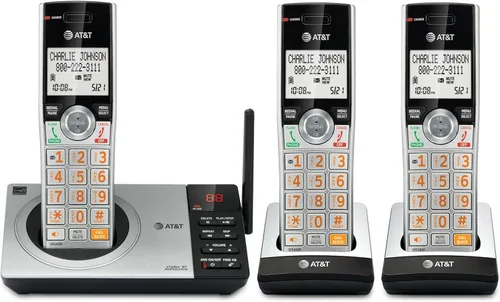 Teléfono inalámbrico expandible DECT 6.0 con sistema de respuesta y bloqueador inteligente de llamadas de AT&T CL82207, Plateado/Negro