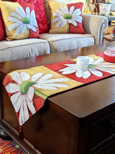 Miniatura 8 de Tache Home Fashion DB9046TR-13X48 - Camino de mesa con diseño de margaritas rojas y amarillas, color rojo y amarillo, 48 pulgadas