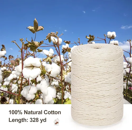 Miniatura 2 de Cordón de macramé de 0.118 in x 328 yardas Cuerda de macramé 100% algodón natural Cuerda de algodón trenzado de 4 hebras para manualidades, Gris