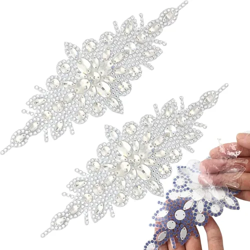Miniatura 10 de PEARLY JUN 1 pieza de apliques de diamantes de imitación negros autoadhesivos, parches de cristal con adhesión térmica para ropa, adornos