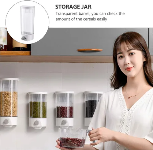 Miniatura 7 de Kichvoe Tarro de almacenamiento montado en la pared 1.5L dispensador de grano transparente para cocina ahorro de espacio organizador de alimentos a