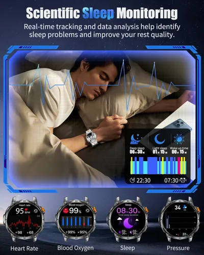 Miniatura 6 de Relojes inteligentes militares para hombres, reloj inteligente de pantalla grande HD de 1000 mAh/1.7 pulgadas, linterna LED, responder/hacer Gris