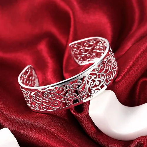 Miniatura 5 de KACON Pulsera de plata de ley 925, brazalete abierto simple de moda para mujeres y niñas