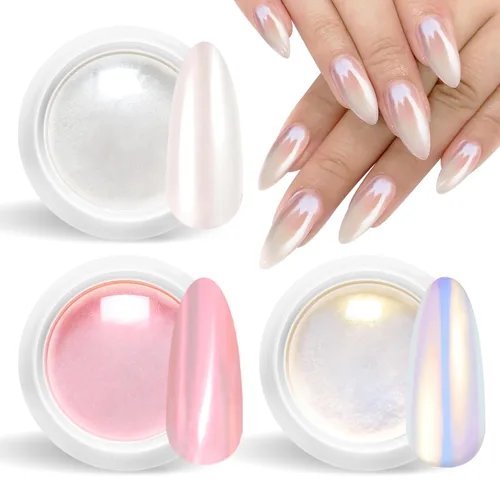 Polvo de uñas cromado y perla - 【Efecto de hada】Polvo de uñas cromado rosa, blanco, aurora, amarillo, sirena, iridiscente, polvo cromado, espejo