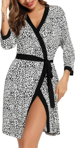Miniatura 2 de Anjue Bata para mujer, kimono, bata corta de bambú, suave, ropa de dormir para mujer, tallas S-XXL
