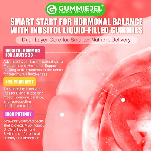 Miniatura 8 de Gomitas de inositol con aceite de onagra para mujeres, proporción 40:1, mio-inositol de 2000 mg y D-Chiro inositol 50 mg con vitamina D3 B6 B12