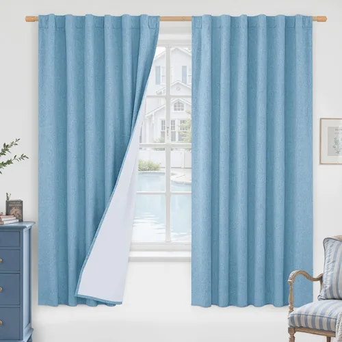 Miniatura 129 de LAMIT Cortinas de lino natural 100 % opacas para ventana, para dormitorio, 45 pulgadas, cortinas térmicas con textura de lino estilo granja