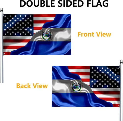 Miniatura 2 de Banderas de Estados Unidos de América Americana y El Salvador Salvadoreña de 3x5 Pies Impresas por Ambos Lados con 2 Ojales de Latón Tela de Estados
