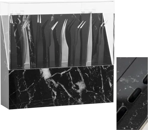 LXIANGN Estuche de pinzas de pestañas a prueba de polvo con 8 agujeros, soporte de pinzas de mármol acrílico, organizador de exhibición con cubierta