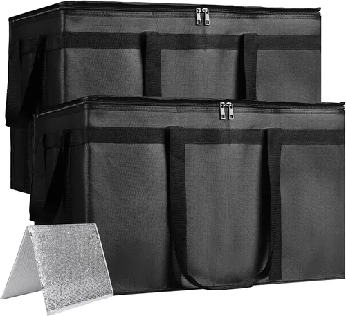 Miniatura 9 de Bodaon Paquete de 2 bolsas grandes aisladas para entrega de alimentos, XXXL para compras de comestibles/catering/pizza, bolsa de entrega de viaje