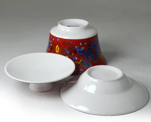 Miniatura 5 de Gaiwan - Juego de tazas de té chinas de dargon sancai de 7 onzas para té Gongfu (rojo)