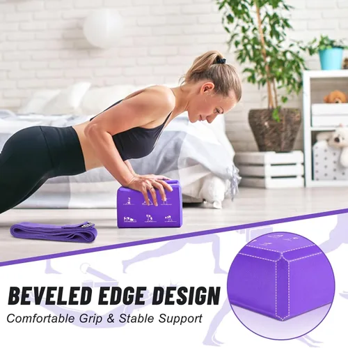 Miniatura 4 de RETON Juego de 2 bloques de yoga con correa, bloque de yoga rosa de alta densidad, bloques de espuma EVA ligeros, bloques de yoga, pilates, ladrillo