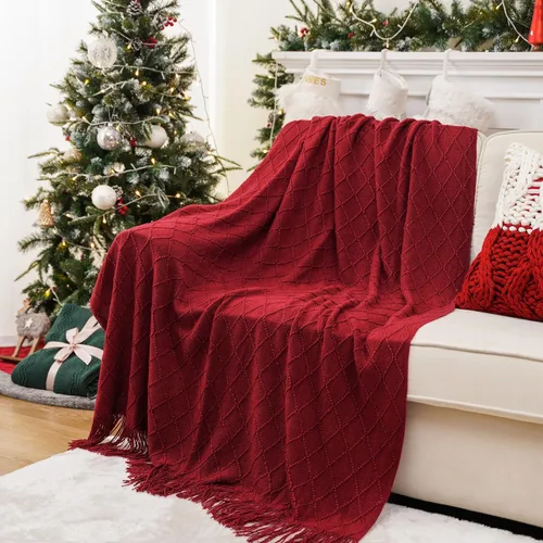 Miniatura 2 de BATTILO HOME Manta roja decorativa de Navidad para sofá, mantas boho para el pie de la cama, mantas decorativas rojas para sofá y sala de estar, 50