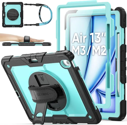 Miniatura 11 de SEYMAC stock Funda protectora para iPad Air de 11 pulgadas M3 2025/M2 2024 (Air 7ª/6ª generación), funda resistente con protector de pantalla