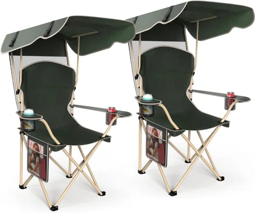 VTOY Silla de camping portátil con dosel, silla plegable con toldo, silla Oxford 600D duradera para camping, playa, picnic, pesca y deportes Paquete