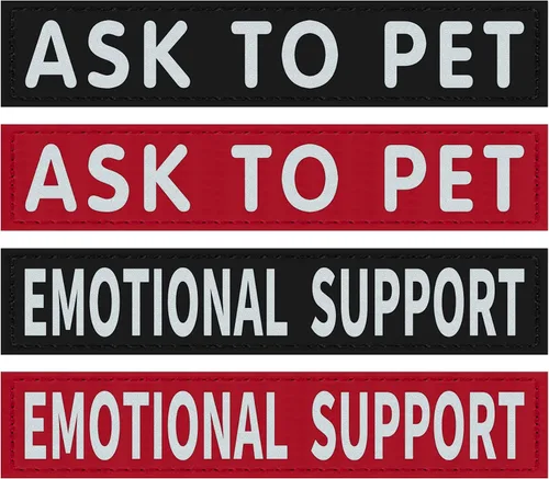 Paquete de 4 parches reflectantes extraíbles para arnés de chaleco para perro – perro de servicio/no mascotas/apoyo emocional (S: 4.5 x 1 pulgada,
