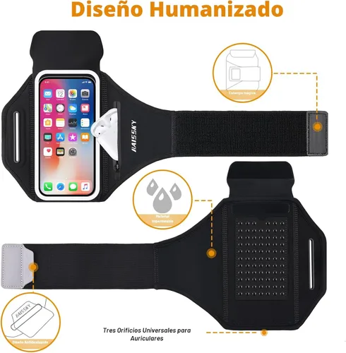 Miniatura 5 de Brazalete para correr con bolsa para auriculares, brazalete para teléfono celular para iPhone 17 16 15 Pro 14 Plus 13 11 XR, Galaxy S24/S10 Negro