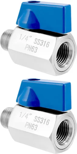 Miniatura 8 de QWORK Mini válvula de bola de 1/4 de pulgada de acero inoxidable 316, hembra x macho NPT válvula de cierre de rosca, mango de cuarto de vuelta