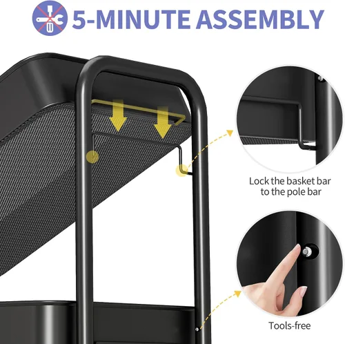 Miniatura 3 de TOOLF Carrito de metal de 3 niveles con ruedas, carrito organizador de almacenamiento para cocina, baño, oficina, artículos esenciales para bebés