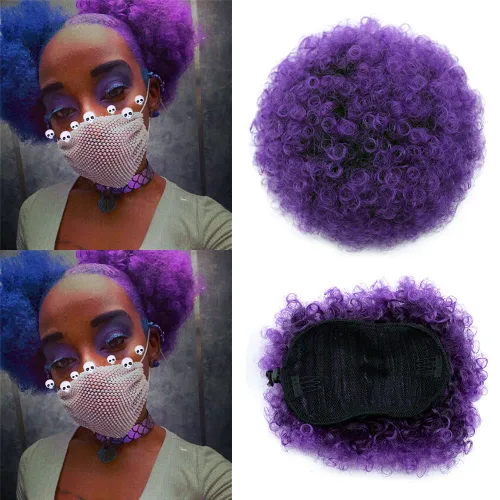 Miniatura 24 de Yinmei Baibian Extensiones de Cabello Sintéticas de Moño con Cordón Afro Rizado Crespo Degradado Marrón Tamaño Grande Peinado Recogido para Mujeres