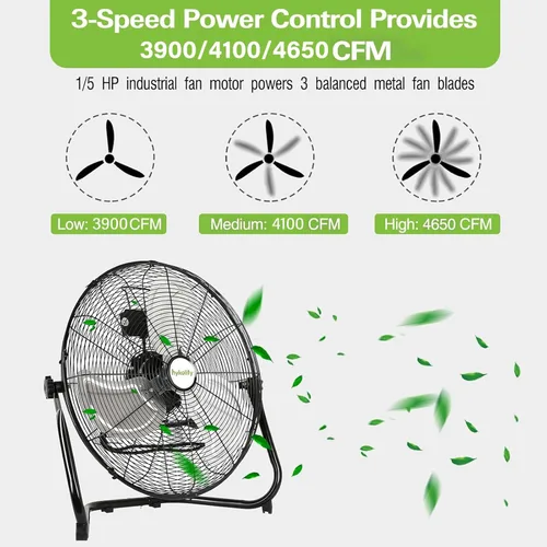 Miniatura 2 de hykolity Ventilador de piso de alta velocidad de 20 pulgadas, ventilador industrial resistente de 3 velocidades con sistema de montaje en pared