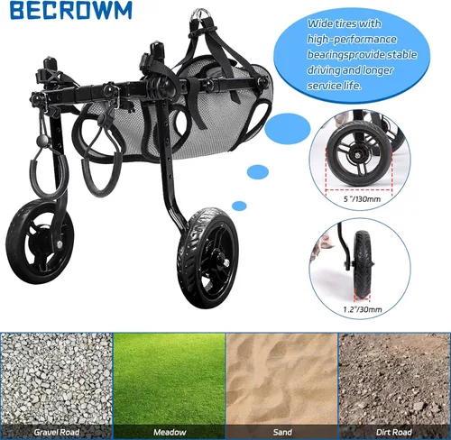 Miniatura 6 de Silla de ruedas para perros pequeños para patas traseras, carrito ligero para perros, gatos y mascotas, con patas traseras discapacitadas, carrito