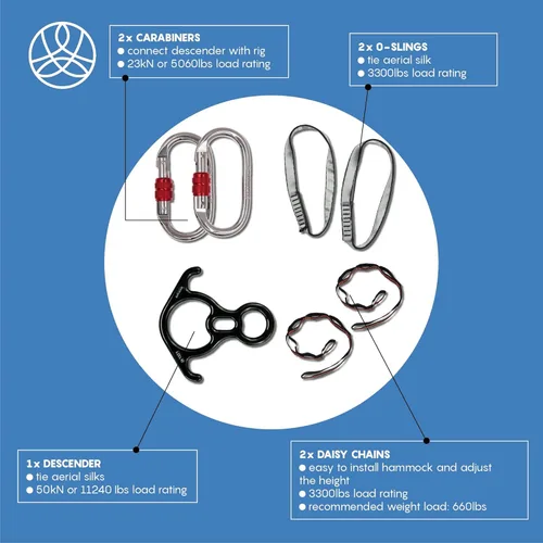 Miniatura 3 de Kit de Iniciación de Telas Aéreas - Hamaca de yoga aéreo duradera de 9 yardas con herrajes y guía - Columpio aéreo para yoga aéreo acrobático